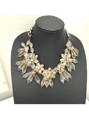 Dressbarn db Necklace Smoky Flower Crystal Statement Glam Formal 17 to 20 inches